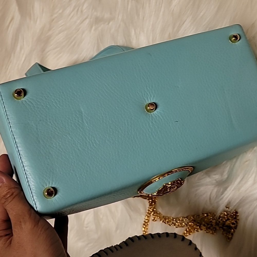 Rare Versace Aqua Leather Shoulder Bag with Gold Accents - Picture 13 of 17